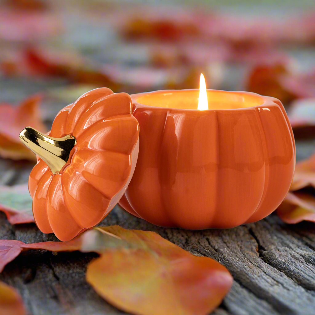 Pumpkin Candle with Gold Stem