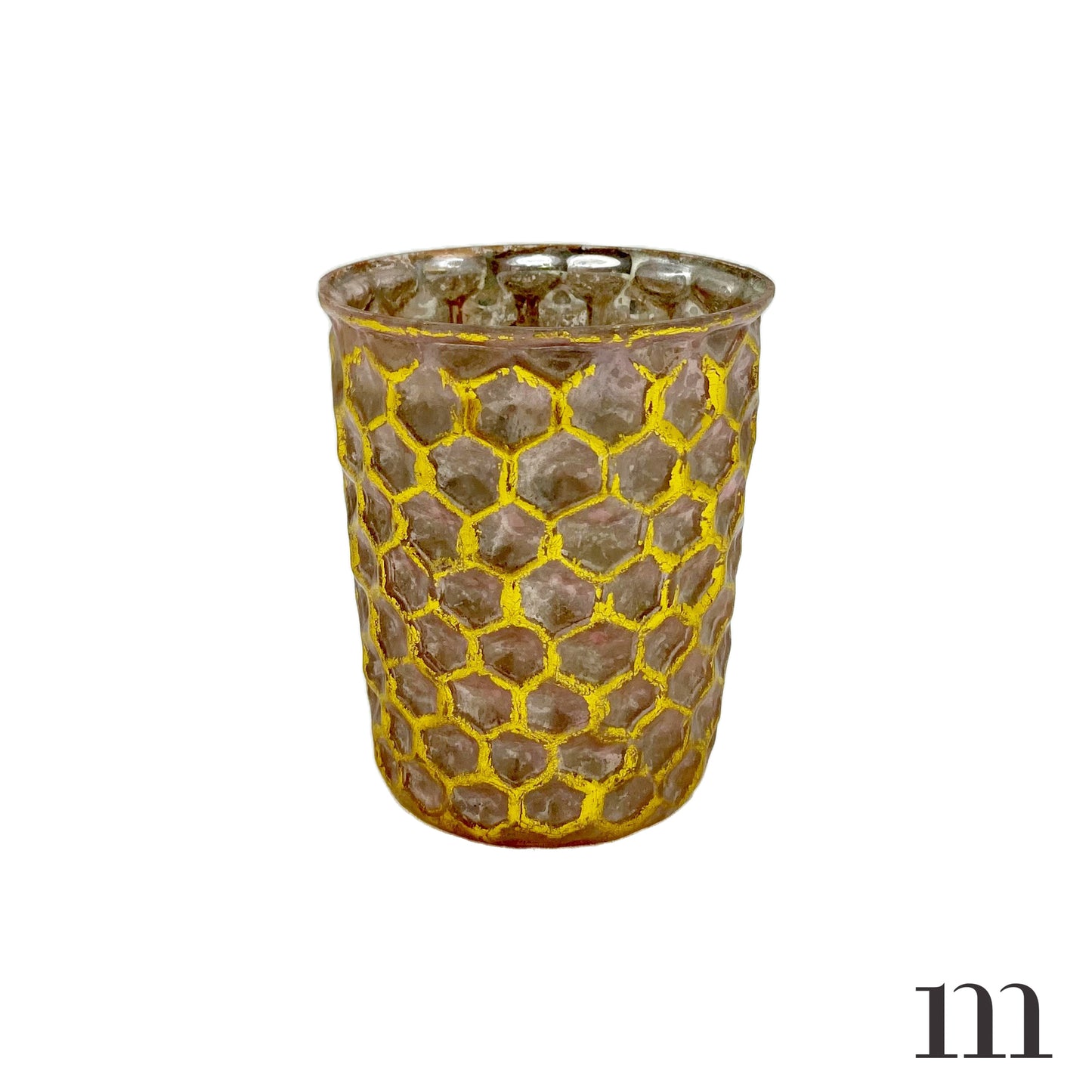 Pink Glass with Gold Honeycomb