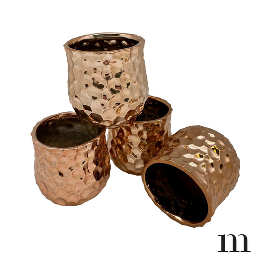 Metallic Hammered-Look Ceramic Container