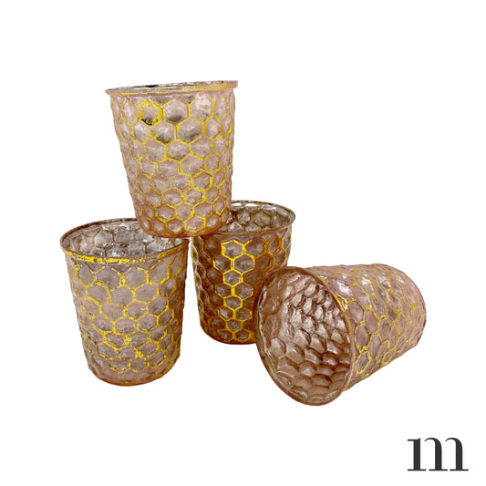 Pink Glass with Gold Honeycomb